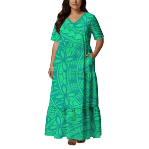 Meilleur prix Robe longue personnalisée pour femme, imprimé polynésien Samoa Tonga Fidji, épaules dénudées, à plusieurs niveaux, grande taille - Product Image 2