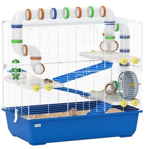 Gabbia per criceti a 4 livelli con sistema di tunnel, ruota per esercizi, borraccia e ciotola per cibo, per gerbilli syriaci di taglia media, per allevamento - Product Image 1