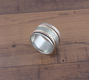 925 Sterling Silver <b>Spinner</b> <b>Ring</b> Handmade Copper Doted Fidget <b>Ring</b> for Anxiety Meditation Band Two Tone Jewelry Wholesale - Product Image 4