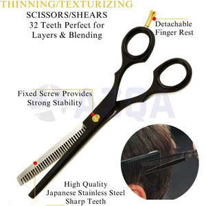 Ensemble professionnel de ciseaux de coiffure et d'éclaircissage en acier inoxydable noir mat avec étui de rangement en cuir PU - Product Image 5