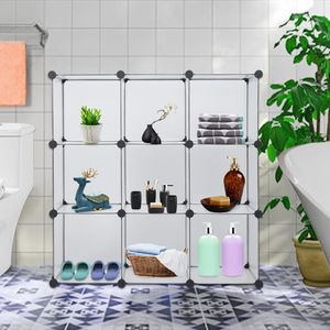 Armadio componibile a 9 cubi bianco, scaffali contenitori, organizer a cubi per pareti del bagno - Product Image 1