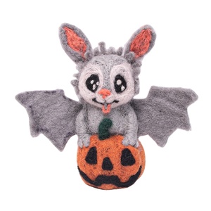 Handmade <b>Felt</b> Wool Halloween Bat Sitting on Pumpkin – Creepy Cute Needle Felted <b>Animal</b> Figurine Halloween Decor Gift - Product Image 1