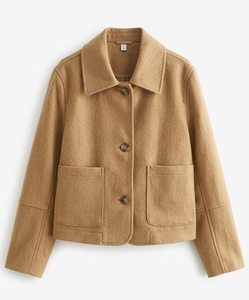 Chaqueta de Cuero Genuino Marrón para Mujer, Cuello Camisero, Cierre de Botón, Chaqueta Corta Estilo Utilitario - Product Image 1