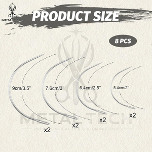 Aiguilles à tisser en acier inoxydable argenté poli miroir, courbes en C, outils de couture de précision pour extensions capillaires, en ensembles de tailles assorties - Product Image 4