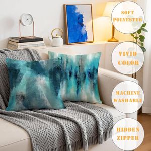 Housses de coussin décoratives modernes de style ferme pour l'extérieur, 18x18, turquoise, lot de 4, pour usage intérieur, couleur bleu sarcelle - Product Image 3