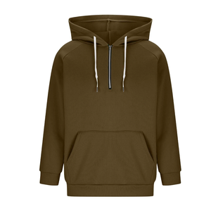 Sweat-shirt à capuche mi-zippé pour homme, coupe classique, couleur unie, en molleton de coton, décontracté, pour l'automne, tricoté, manches longues, avec poches - Product Image 3