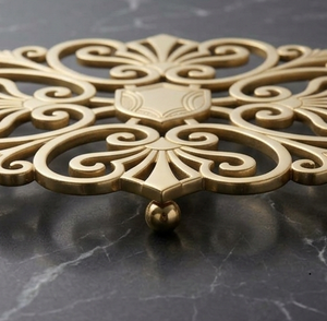 <b>Gold</b> <b>Round</b> Stainless Steel Trivet Luxury Floral Metal Heat Resistant Pot Pad - Product Image 2