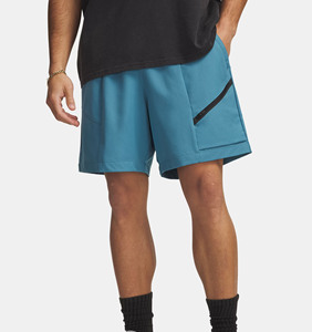 Men Blue Woven Athletic Shorts Regular Fit Solid Color Casual Style Zipper Pocket Design - Product Image 1