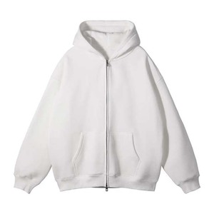 Men's <b>White</b> <b>Oversized</b> Zip-Up <b>Hoodie</b> Fleece Casual Hooded Sweatshirt Regular Fit Solid Color Pocket Design Autumn Wear - Product Image 1