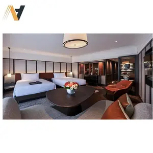 免费设计专业定制木制酒店床、桌椅套装迪拜五星级酒店客房卧室套装