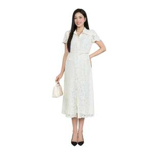 Vestido de encaje con corte en A B2 MUM V1552, escote puntiagudo, doble capa, material de encaje suave y elástico, estampado floral, transpirable - Product Image 1