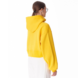 Good Quality Loose Fit Oversized Crop <b>Top</b> Hoodies <b>Yellow</b> Color Full Sleeves Trendy Outwear <b>Women's</b> Cropped Hoodies - Product Image 5