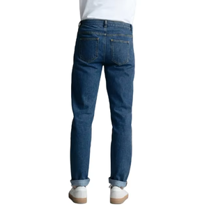Jean en denim pour homme de haute qualité, taille haute, coupe droite, écologique, délavage foncé, mélange élasthanne/coton - Product Image 4
