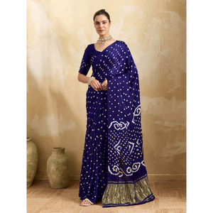 Sari Bandhani Gujarati Hecho a Mano con Lagdi Pallu - Product Image 1