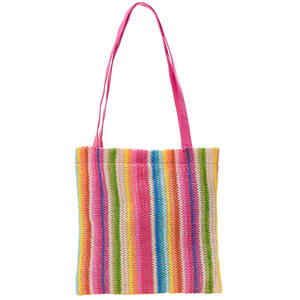 Añade vibrantes rayas multicolor a tu estilo diario con este impresionante bolso de hilo natural con un cuerpo suave y asas. - Product Image 1