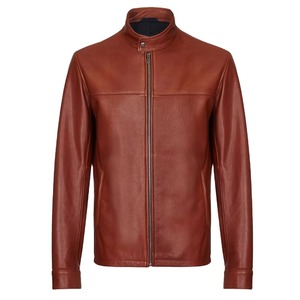 แจ็คเก็ตหนังแท้สไตล์วินเทจสำหรับฤดูหนาว ระบายอากาศได้ดี  แบบยูนิเซ็กซ์  หนังแกะและหนังวัวแท้  ปิดด้วยซิปเรียบง่าย  สไตล์ไบค์เกอร์มอเตอร์ไซค์ - Product Image 1