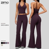 Ensemble 2 pièces OEM/ODM écologique en Spandex/Nylon, col halter, dos nu, short taille haute, pour Yoga et Pilates, grande taille, respirant