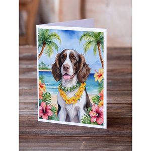 Whimsical A7 tamaño 5x7 tarjetas de notas en blanco Paquete de 8 tarjetas de felicitación de Springer Spaniel inglés Luau con sobres - Product Image 2