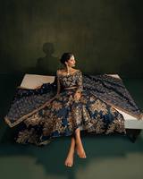 Lehenga Choli en soie bleue avec fil Zari et sequins, broderie florale, tenue de mariage pour femmes avec dupatta