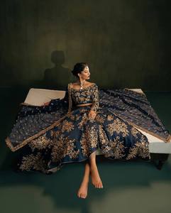 Blue Silk Zari Thread Sequence <b>Lehenga</b> Choli With Dupatta Floral Embroidered Wedding Outfit for <b>Women</b> - Product Image 2