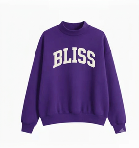 เสื้อสเวตเชิ้ตคอกลมโอเวอร์ไซส์สำหรับผู้หญิง Bliss สีม่วง พิมพ์ลายตัวอักษร ผ้าฝ้ายถัก สวมใส่สบายๆ สำหรับฤดูใบไม้ร่วง - Product Image 1