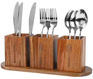 Porta Cubiertos de Bambú con Asa, Cesta Organizadora de Utensilios Tejida, Soporte para Cucharas y Tenedores, Organizador de Encimera de Cocina - Product Image 6