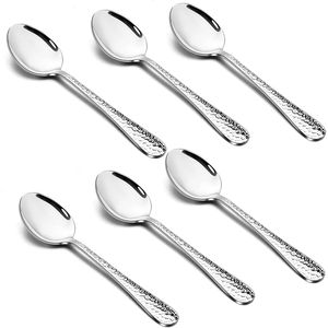 Juego de 6 Cucharas de Postre Modernas de Acero Inoxidable Martillado para Uso en el Hogar, la Cocina o Restaurantes - Product Image 1