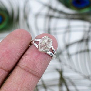 Natural Herkimer <b>Crystal</b> 925 Sterling Silver Bezel Setting Fancy Shape Boho Gemstone <b>Ring</b> for Unisex Wedding Gift Customizable - Product Image 6