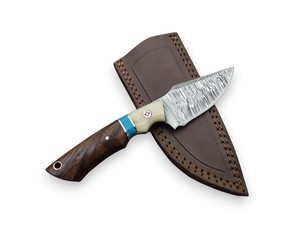Cuchillo EDC de Acero de Damasco Forjado a Mano Nordic Forge con Punta Caída y Mango de Resina Biselado, con Funda - Grado Industrial para Uso General/Camping/Caza - Product Image 3