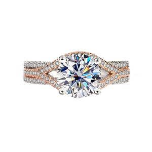 Anillo de Plata de Ley 925 con Moissanita Redonda, Anillo de Noche para Novia, Chapado en Oro Real de 18K, Hecho a Mano - Product Image 3
