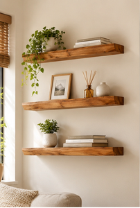Modern Acacia <b>Wood</b> Wall <b>Shelf</b> Floating Bookcase Hanging Display Rack with Natural Grain for Home Hotel School Decor-Diwali Gift - Product Image 6