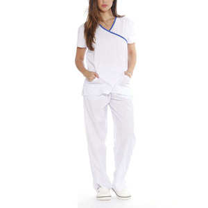 ชุดสครับแพทย์หญิงคุณภาพสูงระดับมืออาชีพ คอวี ชุดยูนิฟอร์มพยาบาลโรงพยาบาล ระบายอากาศได้ดี เหมาะสำหรับคลินิกทันตกรรม สปา และชุดทำงาน - Product Image 1