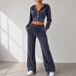 Low MOQ women's gym hoodie sweatpants set <b>zip</b> hoodie tracksuit women's comfort clothing set - Product Image 1