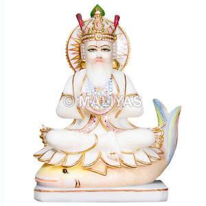 Sculpture Jhulelal en marbre blanc |   Murti Jhulelal Bhagwan artisanal – MALIYAS - Product Image 1