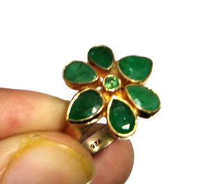 Natural <b>Emerald</b> Gemstone Flower Bohemian Inlay <b>Ring</b> 925 Sterling <b>Silver</b> Handmade Statement Jewelry Wholesale - Product Image 6