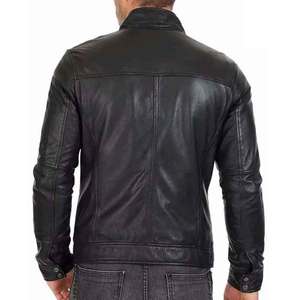 Wholesale Men's Genuine Leather Jacket with <b>Fur</b> <b>Trim</b> and Stand Collar Breathable Zipper Front Streetwear Winter Outerwear - Product Image 1