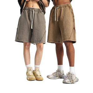 กางเกงขาสั้นผ้าฝ้ายเทอร์รี่หนานุ่มสำหรับผู้ชาย ขายดี สีพื้น ขอบดิบ ทรงหลวม สไตล์สตรีท ผ้าฝ้าย 100% - Product Image 1