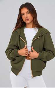OEM Custom Heavyweight Women <b>Zip</b> Up Hoodie Full <b>Zip</b> Fleece <b>Hooded</b> Sweatshirt Casual Streetwear Kangaroo Pockets - Product Image 5