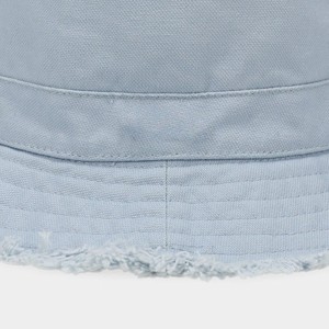 Lightweight Well Stitch <b>Light</b> Blue Fisherman Adjustable Denim Bucket <b>Hat</b> Unisex Formal Spring Summer Solid Color Frayed Raw Hem - Product Image 5