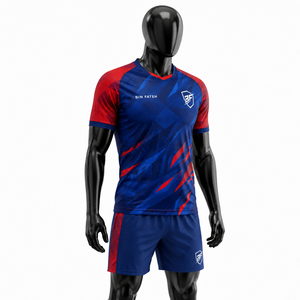 Soccer Uniform <b>BIN</b> FATEH Men's Soccer Uniform Set Blue Red Sublimation Print Breathable Polyester Adult Size Breathable - Product Image 5