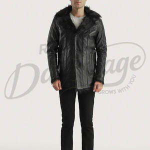 Veste en simili cuir noir pour homme de qualité supérieure avec col en fourrure, manteau d'hiver chaud, coupe ajustée, veste décontractée élégante - Product Image 2