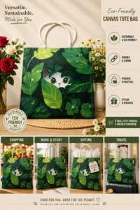 Cute <b>Cat</b> Solid Color Canvas <b>Tote</b> <b>Bag</b> with Zipper Closure Vintage Fashion Lady Design Premium Quality Mass Production - Product Image 2