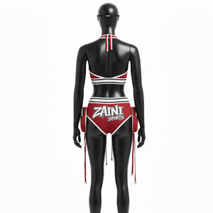 Women <b>Bikini</b> Set Polyester Spandex Stretch Red <b>White</b> Panel Sport Top High Waist Pocket Bottom Custom Logo women for <b>Bikini</b> Set - Product Image 2