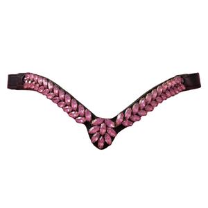 Cinta Frontal para Caballo en Forma de V con Cristales Rosados de Lujo |   Accesorio de Brida Ecuestre de Cuero Negro Hecho a Mano - Product Image 1
