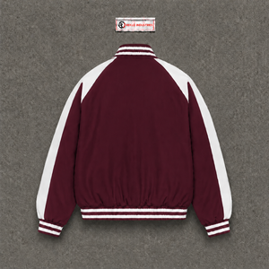 Best Premium Outerwear Men's Maroon White Varsity Jacket Zipper Closure Casual With Minimal Burgundy Comfortable Fashion Sale's - Product Image 6
