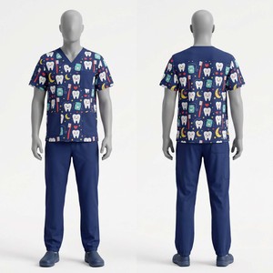 Ensemble de blouses médicales pour hommes, tissu polycoton 180 GSM, bleu roi, col en V, uniforme, broderie personnalisée, impression sérigraphique, étiquette tissée - Product Image 5