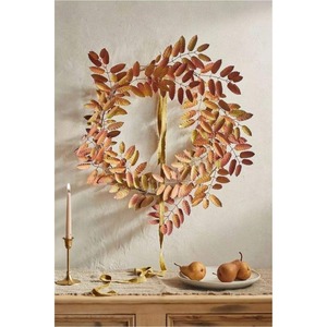 Rustic Metal Leaf Wreath with Hanging <b>Ribbon</b> Wall Decor Autumn Botanical Metal Leaf Wreath Decorative Wall Accent - Product Image 4
