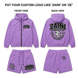 ชุดเซ็ตเสื้อแจ็คเก็ตและกางเกงขาสั้น ZAINI 140 GSM ผ้าโพลีเอสเตอร์/ไนลอนถักคุณภาพพรีเมียม แห้งเร็ว กันลม มีฮู้ด สีพื้น สไตล์ลำลอง สำหรับผู้ชาย ฤดูหนาว  รับสกรีนโลโก้ด้านหน้า - Product Image 1