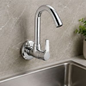 Sink Cock and <b>Swinging</b> Spout Brass Chrome Wall-Mounted 109 Pillar Cock <b>Single</b> Handle Modern Faucet Apartment Villa Hotel - Product Image 1