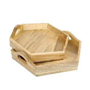 Custom Decorative Coffee Tea <b>Bamboo</b> Wooden Breakfast Food Tray Acacia Wood Serving Tray with Handles - Product Image 3